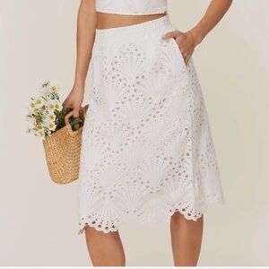 Brand New Andie “Mona” Scallop Hem Skirt – White Cotton Eyelet Skirt NWT
